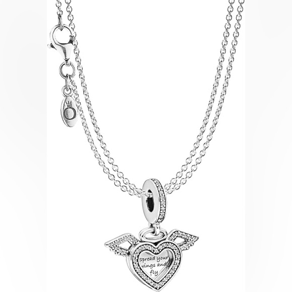 Silver necklace and charm from pandora